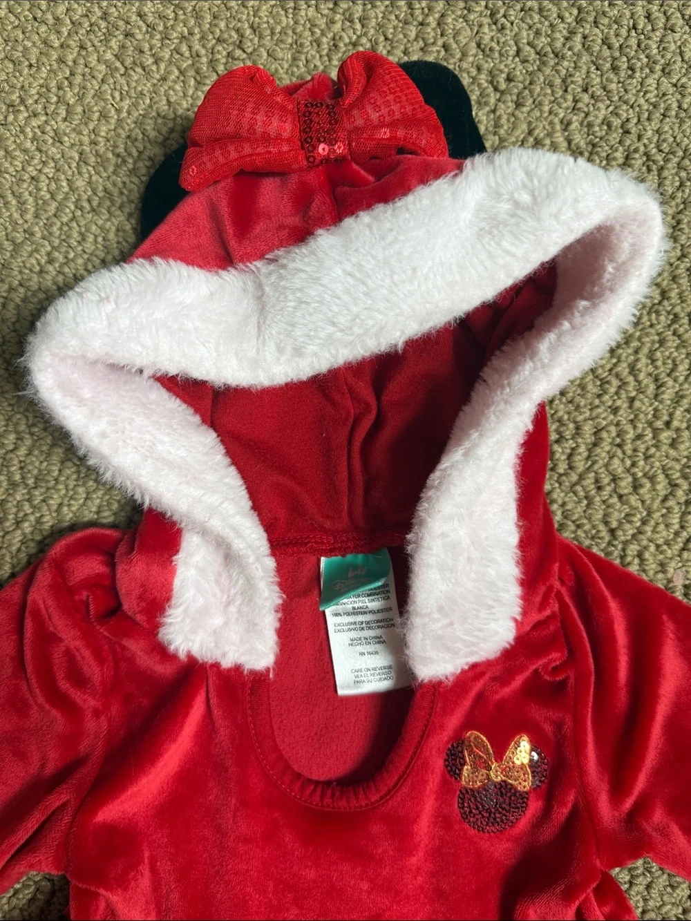 Disney Red Hooded Velvet Santa Dress with White Faux-Fur Trim